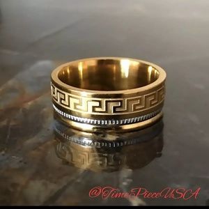 New stylish gold greek key rope ring unisex